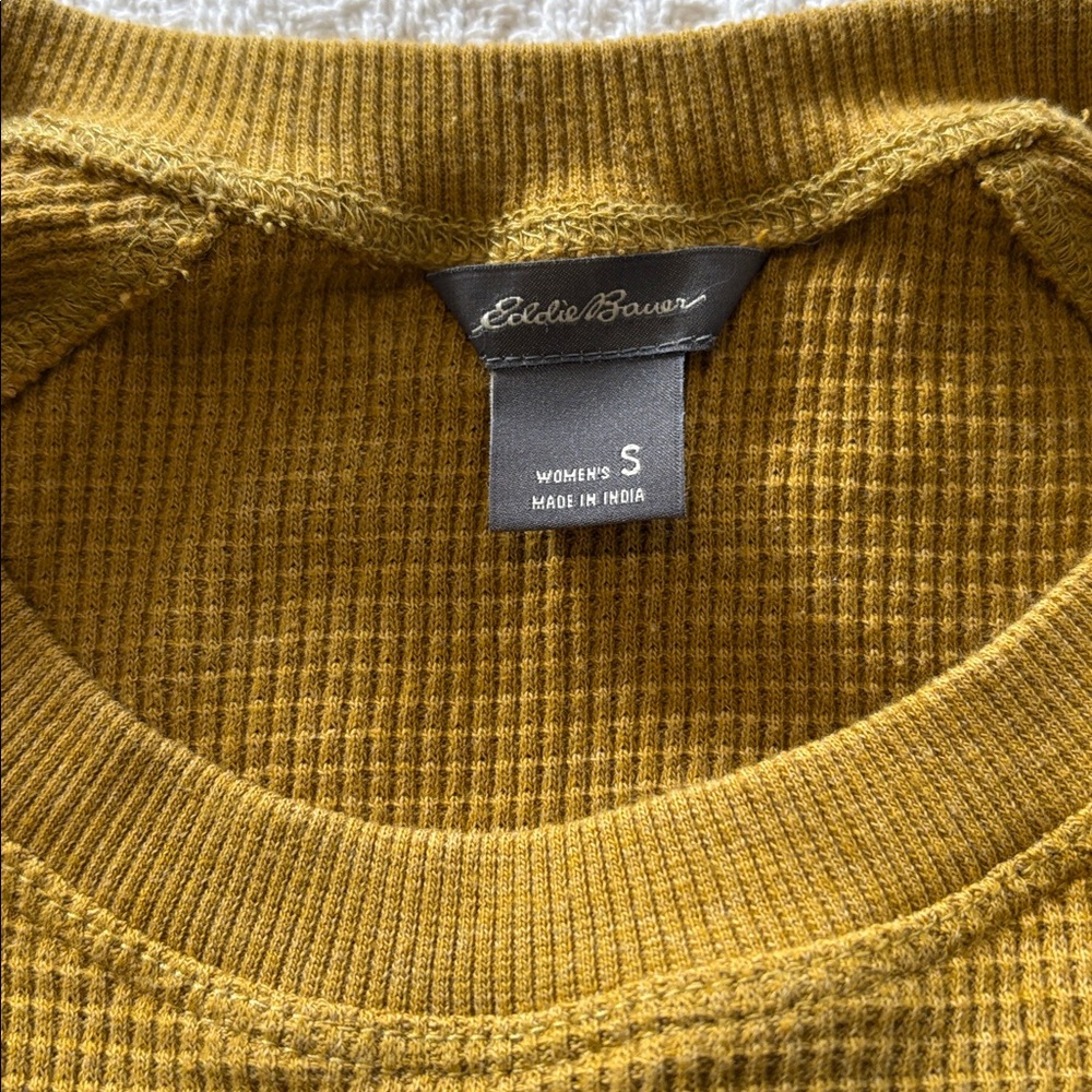 Eddie Bauer Mustard Long Sleeve Waffle Knit Top - Picture 2 of 4